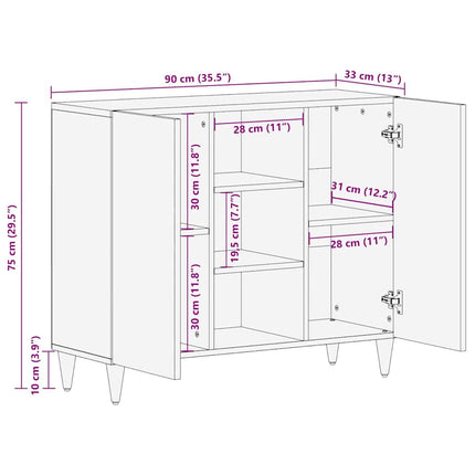 Sideboard med hylla Brun 90 x 33 x 75 cm Massivt mangoträ
