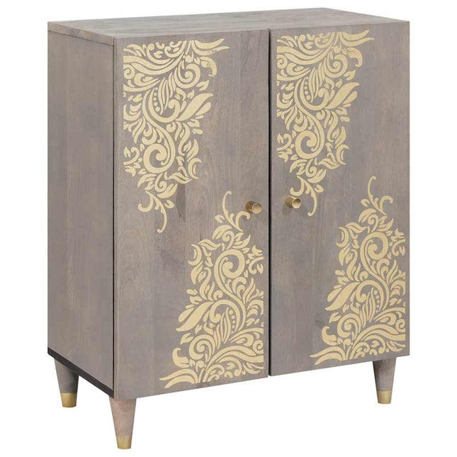 Sideboard Grå och Guld 60 x 33 x 75 cm Massivt mangoträ