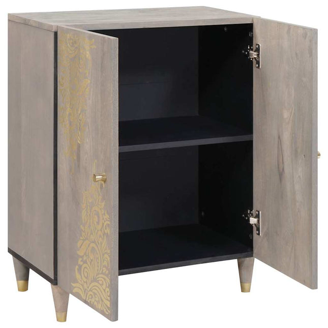 Sideboard Grå och Guld 60 x 33 x 75 cm Massivt mangoträ