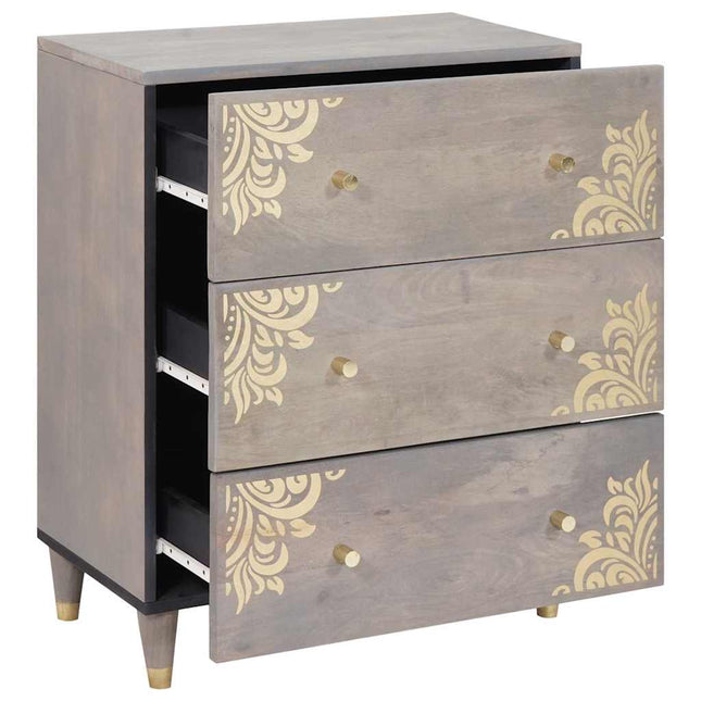 Sideboard Grå och Guld 60 x 33 x 75 cm Massivt mangoträ
