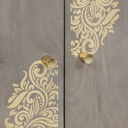 Sideboard Grå och Guld 60 x 33 x 75 cm Massivt mangoträ