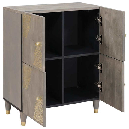 Sideboard Grå och Guld 60 x 33 x 75 cm Massivt mangoträ