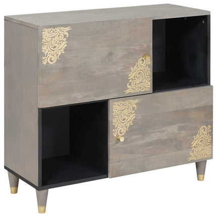 Sideboard Grå och Guld 80 x 33 x 75 cm Massivt mangoträ