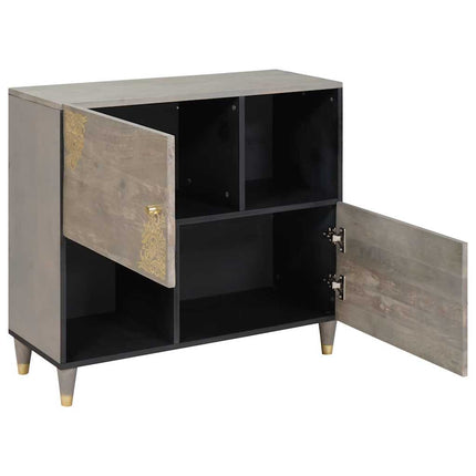 Sideboard Grå och Guld 80 x 33 x 75 cm Massivt mangoträ