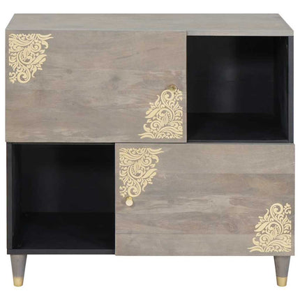 Sideboard Grå och Guld 80 x 33 x 75 cm Massivt mangoträ