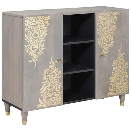 Sideboard Grå och Guld 90 x 33 x 75 cm Massivt mangoträ