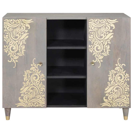 Sideboard Grå och Guld 90 x 33 x 75 cm Massivt mangoträ