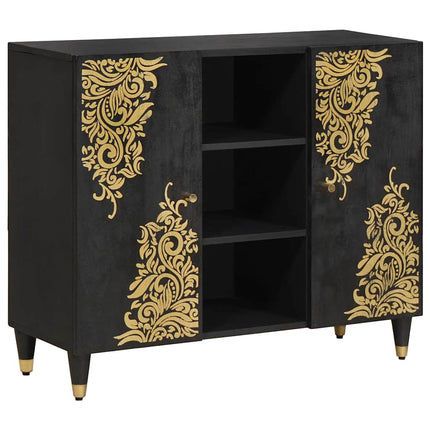 Sideboard med hylla Svart 90 x 33 x 75 cm Massivt mangoträ