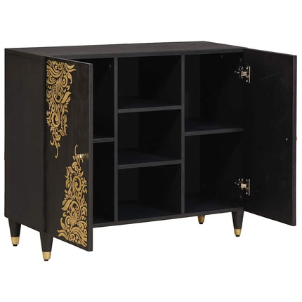 Sideboard med hylla Svart 90 x 33 x 75 cm Massivt mangoträ