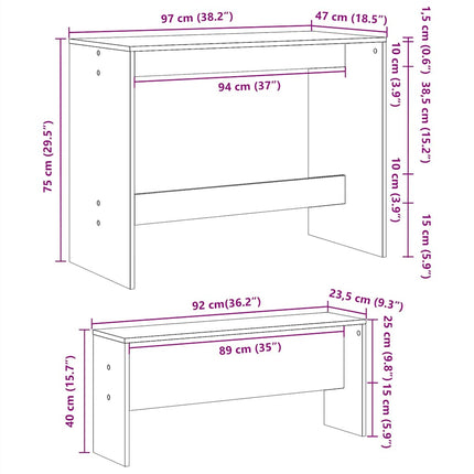 Matbord Och Bänkset 3 Delar I Konstruerat Trä