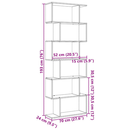 Bokhylla/Rumsavdelare 6 hyllplan 70x24x193 cm konstruerat trä