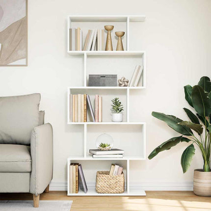 Rumsavdelare bokhylla 5 våningar vit 70x24x161 cm konstruerat trä