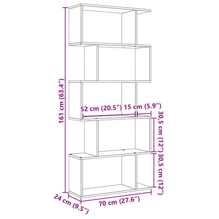 Rumsavdelare bokhylla 5 våningar vit 70x24x161 cm konstruerat trä