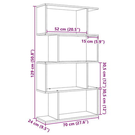 Rumsavdelare bokhylla 4 våningar vit 70x24x129 cm konstruerat trä