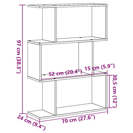 Bokhylla/Rumsavdelare 3 hyllor ek 70x24x97 cm konstruerat trä