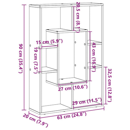 Bokhylla ek 63x20x90 cm konstruerat trä