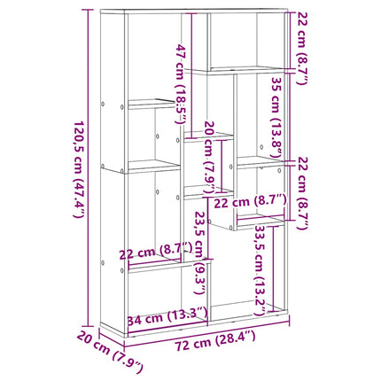 Bokhylla vit 72x20x120,5 cm konstruerat trä