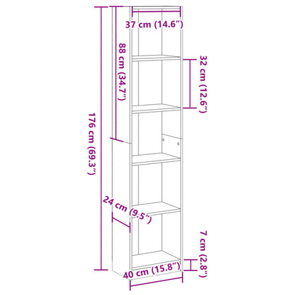 Bokhylla rökfärgad ek 40x24x176 cm konstruerat trä