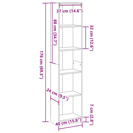 Bokhylla hantverksmässig ek 40x24x176 cm konstruerat trä