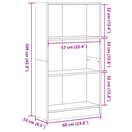 Bokhylla ek 60x24x109 cm konstruerat trä