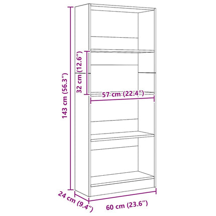 Bokhylla ek 60x24x143 cm konstruerat trä