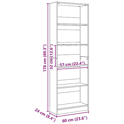 Bokhylla hantverksmässig ek 60x24x176 cm konstruerat trä