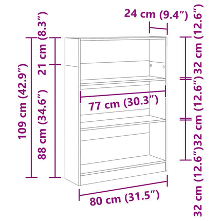 Bokhylla sonoma-ek 80x24x109 cm konstruerat trä