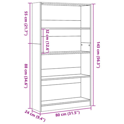 Bokhylla sonoma-ek 80x24x143 cm konstruerat trä