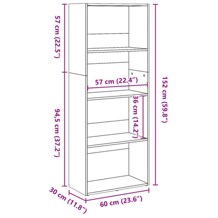 Bokhylla sonoma-ek 60x30x152 cm konstruerat trä