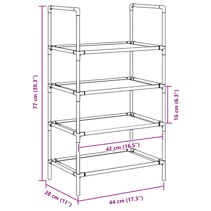 Skohylla 4 hyllor svart 44x28x77 cm fiberduk