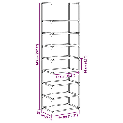 Skohylla 8 hyllor svart 44x28x145 cm fiberduk