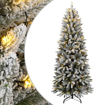 Plastgran med 300 LEDs och snö 210 cm