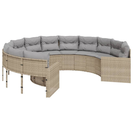Trädgårdssoffa med dynor rund beige konstrotting