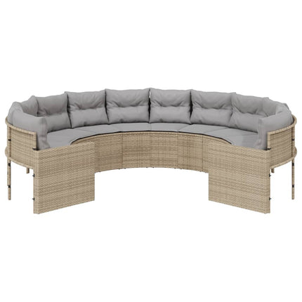Trädgårdssoffa med dynor rund beige konstrotting