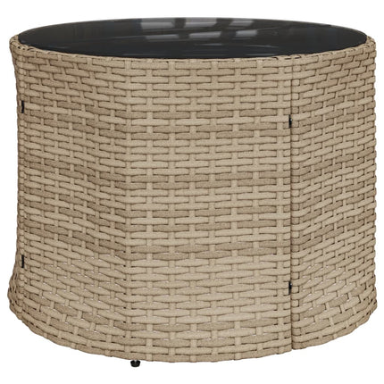 Trädgårdssoffa med bord och dynor rund beige konstrotting
