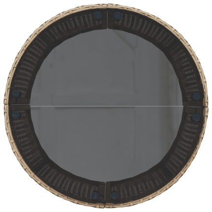 Trädgårdssoffa med bord och dynor rund beige konstrotting