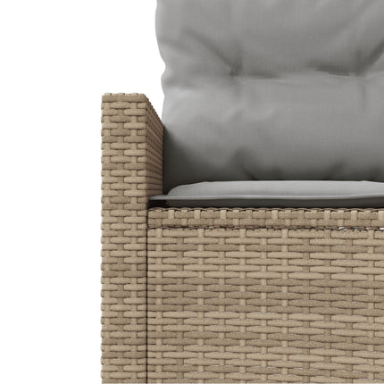 Trädgårdssoffa med bord och dynor rund beige konstrotting