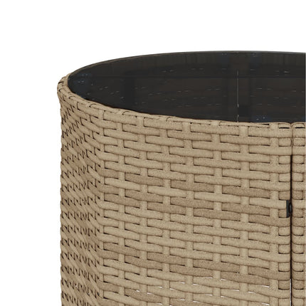 Trädgårdssoffa med bord och dynor rund beige konstrotting