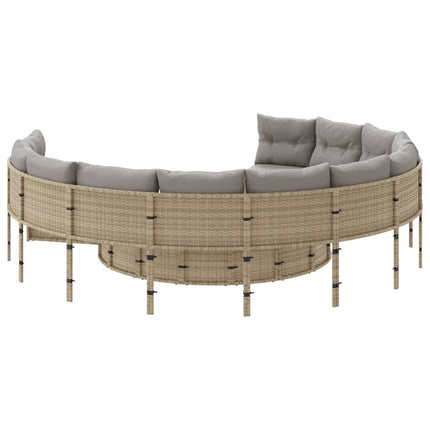 Trädgårdssoffa med bord och dynor rund beige konstrotting