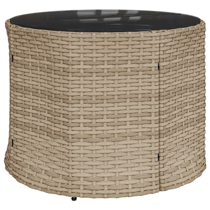 Trädgårdssoffa med bord och dynor rund beige konstrotting