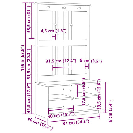 Hallträd SANDNES 87x40x159,5cm massiv träfuru