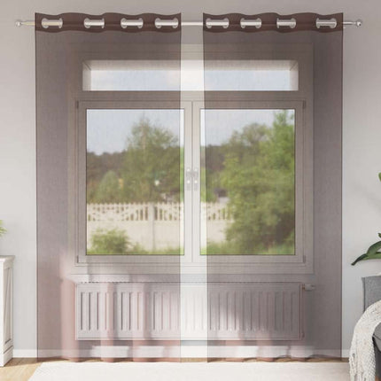 Voile gardiner med genomföringar 2 st brun 140x225 cm