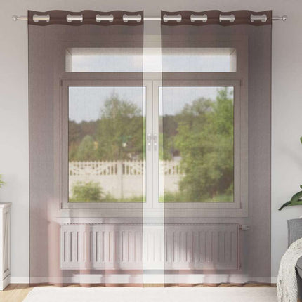 Voile gardiner med genomföringar 2 st brun 140x245 cm