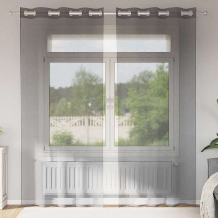 Voile gardiner med genomföringar 2 st mörkgrå 140x245 cm