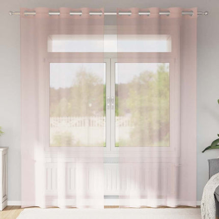 Voile gardiner med genomföringar 2 st ljusrosa 140x245 cm