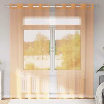 Voile gardiner med genomföringar 2 st orange 140x225 cm