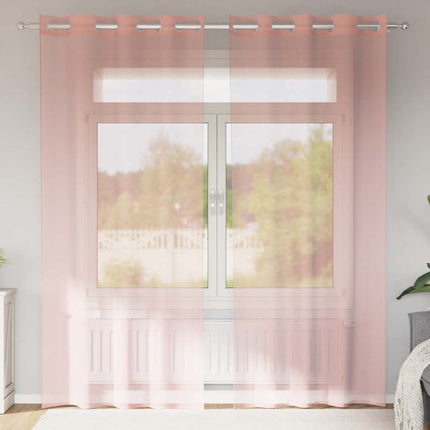 Voile gardiner med genomföringar 2 st rosa 140x225 cm