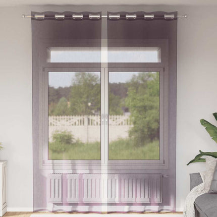 Voile gardiner med genomföringar 2 st lila 140x260 cm