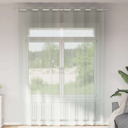 Voile gardiner med genomföringar 2 st ljusgrå 140x300 cm