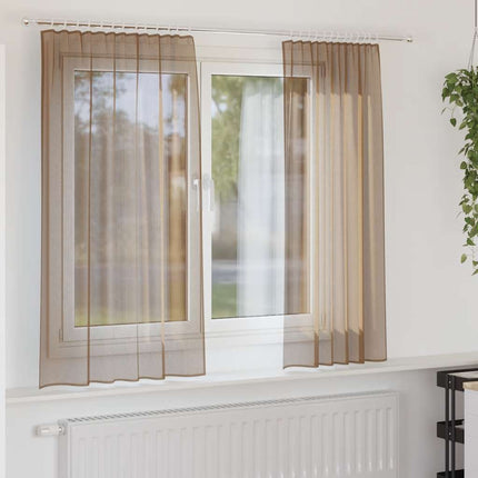Voile gardiner med stångfickor 2 st ljusbrun